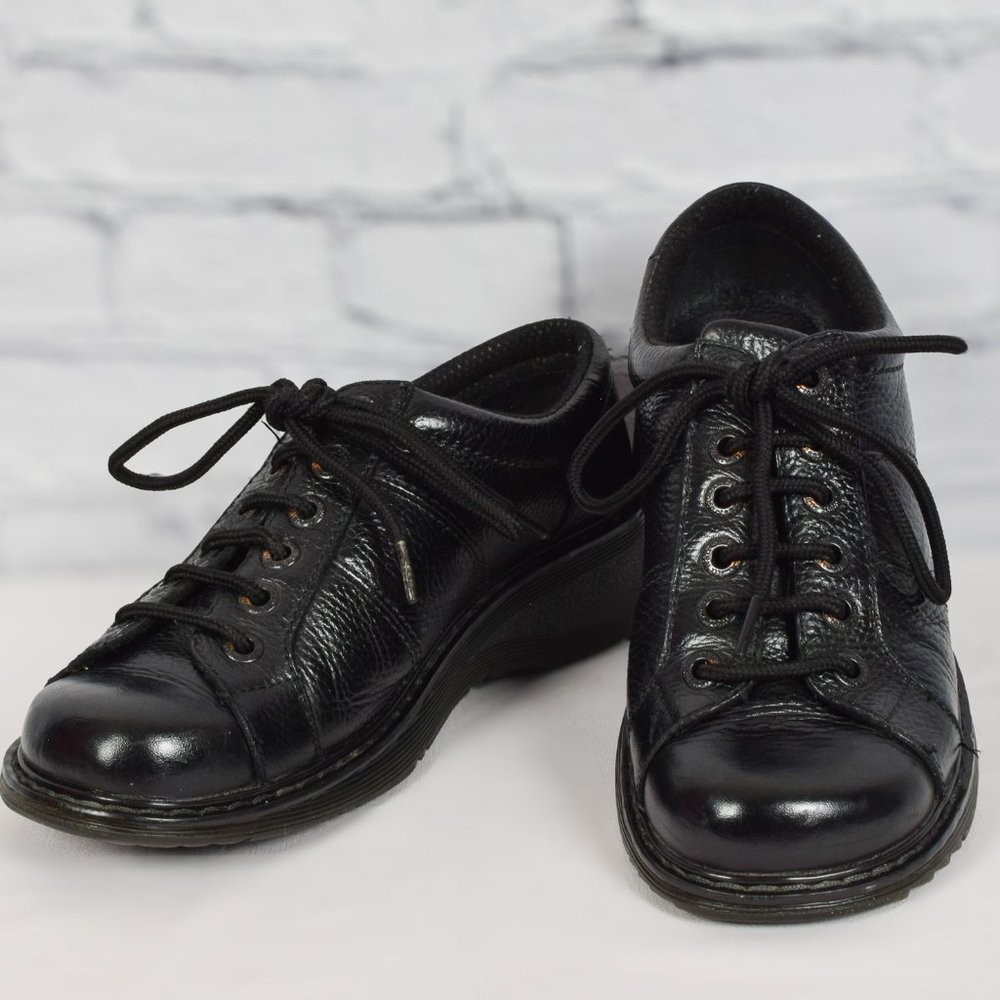 Women's Dr. Martens "Bailey" Black Textured Leather Chunky Work Shoes